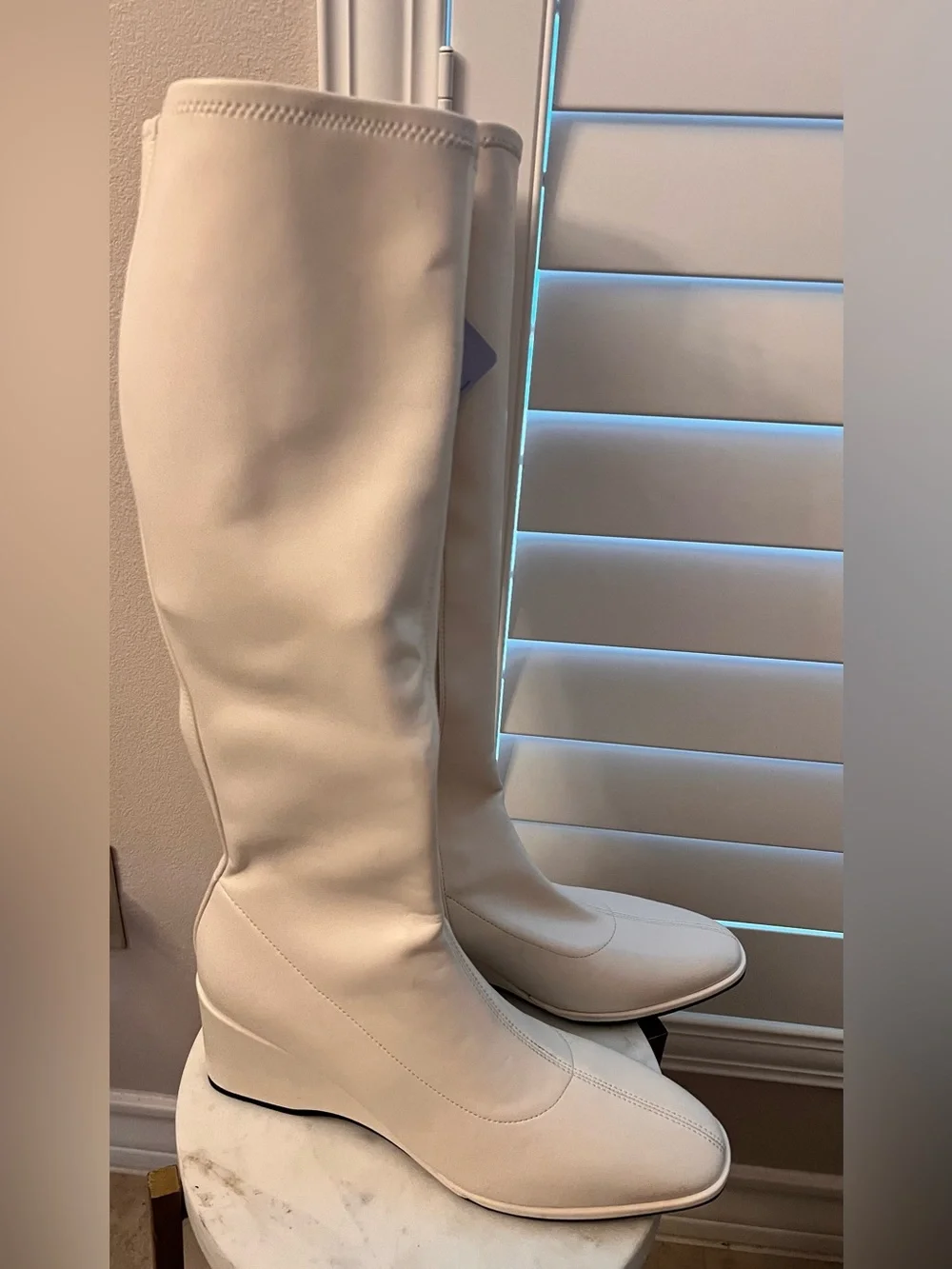 AEROSOLES Angela Wedge Cream Knee-High Wedge Boot
